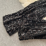 goosudu  Autumn Elegant Sexy Black Jumpsuits Europen Fashion Off the Shoulder Feather Patchwork Sequins Slim Long Playsuit