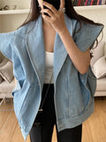 New Sleeveless Waistcoat Pockets Streetwear Oversized Spring Autumn Women's Denim Jeans Jackets Tops