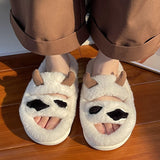 woloong New Design Women Winter House Furry Slippers Couple Fluffy Fur Home Slides Flat Indoor Floor Shoes Ladies Cute Flip Flops