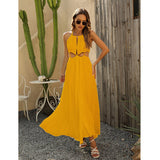 Chiffon Solid Halter Slit White Women Dress Summer Sleeveless Maxi Long Holiday Beach Ladies Dress Robe New