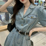 One Piece Denim Dress Korean Style Comfortable Short Sleeve Mini A-LINE Dresses Women Summer Clothing New Fashion