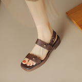 New Summer Sandals Women Shoes Chunky Heel Open Toe Retro Sandals for Women Handmade Retro Leather Women Sandals