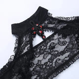 New Gothic Y2K Vintage Lace Overlays See Through Woman Cosplay Cover-ups Coat Stand Flare Sleeve Black Fairy Grunge Smock