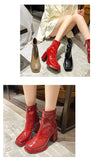 Ankle Boots Women New Fashion Sexy Patent Leather Thick High Heel Cute Gothic White Platform Boots Red Shoes Big Size 43