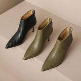 New Women ankle boots natural leather 22-24.5cm Embossed Fetal cowhide full leather modern boots high heel short boots