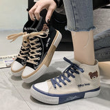 goosudu Spring Summer Fashion New Bear Women Canvas Shoes High-top Canvas Shoes Lace Up Casual Sneakers Female Off White Shoes