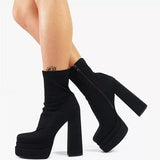 woloong  New Women Platform Boots Chunky Heels Designer Shoes For Women Motorcycle Boots Side Zipper Women's Ankle Botas Femininas