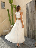 Chiffon Solid Halter Slit White Women Dress Summer Sleeveless Maxi Long Holiday Beach Ladies Dress Robe New