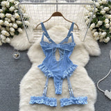 Women Sexy Floral Lace Strappy Bodysuit Fashion One Piece Rompers Lingerie Erotic Tight Embroidery Combination Catsuit