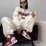 Streetwear 2 Piece Sets Womens Outfits Autumn Y2k Tracksuit Solid O-Neck Letter Print Sweatshirt + Trousers Female Loose Suits