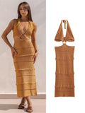 Elegant Hollow Tight-Fitting Knitting Dress Chic Neck-Hanging Tube Top Dress Summer New Holiday Youth Street