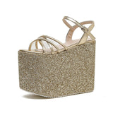 Platform Block Heel Sandals For Women Bling Shoes Buckle Strap Super High Heels Goth Gothic Open Toe Summer New Trendy