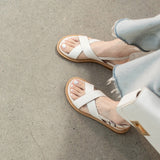 New Summer Sandals Women Round Toe Low Heel Fashion Women Shoes Genuine Leather Simplicity Sandals for Women Flat Sandals