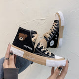 goosudu Spring Summer Fashion New Bear Women Canvas Shoes High-top Canvas Shoes Lace Up Casual Sneakers Female Off White Shoes