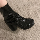 goosudu Luxury Brand Designer Split Toe Ankle Boots New Fashion Chunky Round High Heels Women Boots Winter Tabi Shoes Short Boots