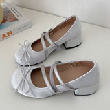 Women Bow Marie Jane Lolita Shoes Chunky Sandals Summer New Designer Retro High Heels Shoes Sweet Sexy Dress Pumps Zapatos