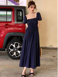 goosudu Summer New Women Elegant Midi  Chic Drawstring Dresses Holiday Prom Beach Robe Vestidos  Clothes