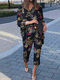 Spring Lapel Long Sleeve Shirt And Wide Leg Pants Suits Casual Graphic Print Loose Two Piece Set Women Irregular Shirts Outfits