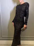 Elegant Women's Party Clubwear Evening Dresses Bow Backless Long Sleeve Glitter Sequins Long Dress Women New