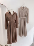 woloong New Design Japan Style Women Chic Korea Basic Wear Casual Robe Solid Cotton Blend Vintage Long Maxi Shirt Dress Belt Vestidos