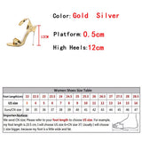 New Sexy Golden 12CM High Heels Sandals Women Fashion Open Toe Ankle Buckle Strap Ladies Wedding Stripper Shoes Stilettos Mujer