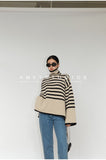 Fashion Tops Women Striped High Collar Sweater New Autumn Winter Loose Design Knitted Pullover Oversized Sweater  Jumper