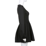 woloong  New Fashion Elegant Puff Long Sleeve Black Dress Women Corset Summer Clothes Goth Sexy Party Club Outfits Mini Pleated Skirt Y2k