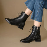 New Autumn winter Women ankle boots natural leather 22-25cm cowhide upper modern boots lace up metal toe short boots