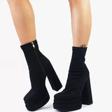 woloong  New Women Platform Boots Chunky Heels Designer Shoes For Women Motorcycle Boots Side Zipper Women's Ankle Botas Femininas