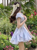 goosudu Summer Bule Sweet Kawaii Dress Women Strappy Elegant Fashion Party Mini Dress Female Ruffle Flounce Korean Casual Dress New