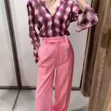 goosudu New Pink Pants Women High Waist Wide Leg Trousers Woman Casual Baggy Pant Suits Spring Streetwear Wide Pants