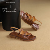 New Summer Women Shoes Open Toe Sandals Genuine Leather Casual Gladiator Retro Sandals Low Heel Shoes Real Leather Shoes