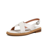 New Summer Sandals Women Round Toe Low Heel Fashion Women Shoes Genuine Leather Simplicity Sandals for Women Flat Sandals