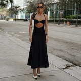 Elegant Sexy Backless Cut Out Long Dress Club Party Outfits for Women Sleeveless Halter Black Gown Dresses New