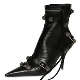 New Women Slim High Heel Metal Buckle Chain Luxury Shoes Fashion Comfortable Pointed Toe Ankle Boots Stiletto Party Short Boots