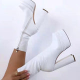 woloong  New Women Platform Boots Chunky Heels Designer Shoes For Women Motorcycle Boots Side Zipper Women's Ankle Botas Femininas