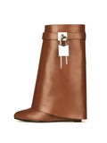 Autumn/Winter New Fashion Large Lock Waist Skirt Boots High Heel Leather Thick Bottom Side Zipper Women's Short Boots