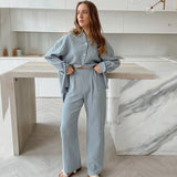 100% Cotton Pyjamas Set Women's Home Clothes Long Sleeve 2 Piece Sets Sleepwear Female Casual Trouser Suits Pajamas Solid