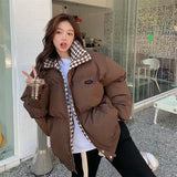 New Winter Down Cotton Jacket Women Zipper Loose Padded Coat Female Solid Thickening Warm Puffer Parkas Jackets Black White