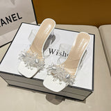 woloong New Summer Transparent Slippers Women Fashion Open Toe Crystal Wedges High Heels Female Slides Flower Sandals for Womens