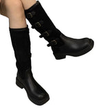 New Women Knee High Chelsea Boots Flats Casual Shoes Winter Designer Platform High Boots Goth Shoes Motorcycle Snow Botas