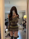 Winter Slim Stripe Knitted Dress Women Vintage Sweater Party Mini Dress Female Korean Fashion Elegant One Piece Dress New