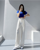 Retro Solid Color Wild Straight Wide Leg Pants Female Spring New Korean Fashion High Waist Casual Long Pants