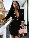 Elegant Evening Club Party Dress New Winter Style Sexy Long Sleeve Key Hole Button Pink Mini Women Bodycon Bandage Dress