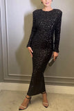 Elegant Women's Party Clubwear Evening Dresses Bow Backless Long Sleeve Glitter Sequins Long Dress Women New