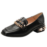 New Women Casual Shoes Pumps Spring Fashion Girl Star Embroidery Pearl Flax Chain High Heel Shoes Slip-on Loafers