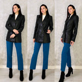 woloong  Autumn New Leather Blazer Jacket Women Spring PU Single Button Coat Fit Waist Motorcycle Fashion Jackets Street Outwear