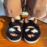 woloong New Design Women Winter House Furry Slippers Couple Fluffy Fur Home Slides Flat Indoor Floor Shoes Ladies Cute Flip Flops