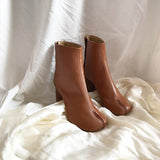 goosudu Luxury Brand Designer Split Toe Ankle Boots New Fashion Chunky Round High Heels Women Boots Winter Tabi Shoes Short Boots