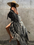 Beach Cover Ups for Swimwear Women Black Tie Dye Kimono Swimsuit Cape Summer Dress Beachwear Outfits Sales